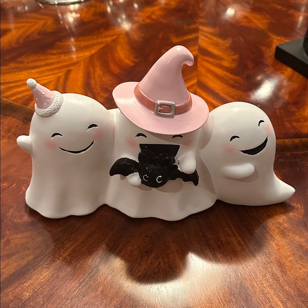 Cute Ghost Figurine with Pink Hats